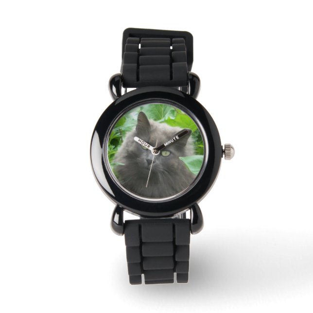 Long Haired Gray Cat Watch (Front)