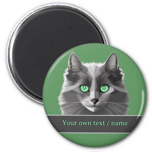 Long_haired Gray Kitty _ Green_eyed Cat Face Magnet