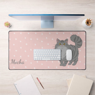 Long Haired Gray Tabby Cat Mom Personalized Desk Mat
