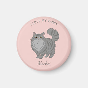 Long Haired Gray Tabby Cat Mom Personalized Magnet