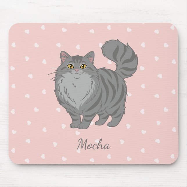 Long Haired Gray Tabby Cat Personalized Mouse Pad (Front)