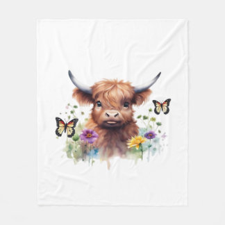 Long Haired Highland Baby Cow Classic T-Shirt Fleece Blanket