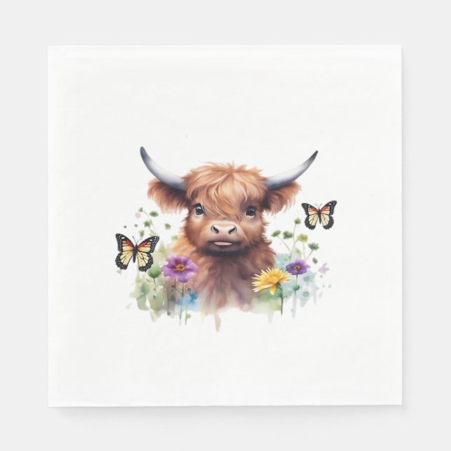 Long Haired Highland Baby Cow Classic T-Shirt Napkins (Front)