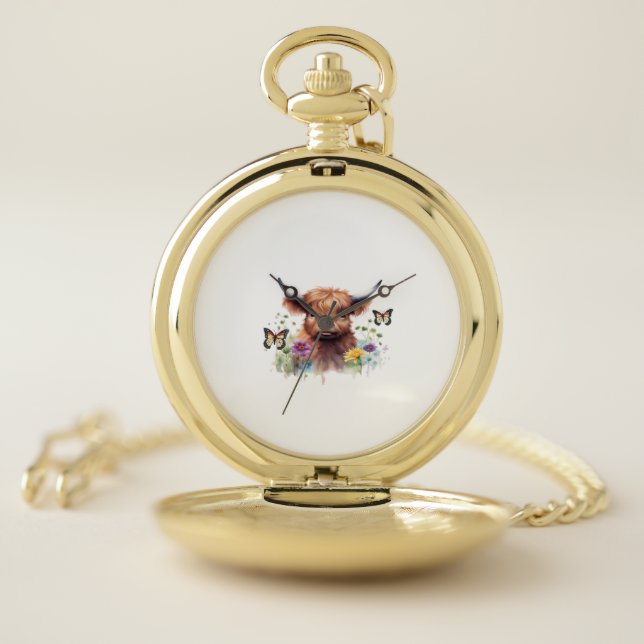 Long Haired Highland Baby Cow Classic T-Shirt Pocket Watch (Inside)