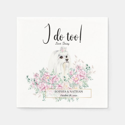 Long haired Maltese Dog Wedding Cocktail Napkins