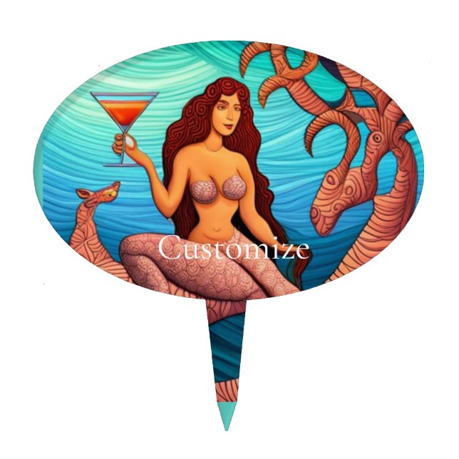 Long-haired Martini Mermaid Thunder_Cove  Cake Topper (Front)