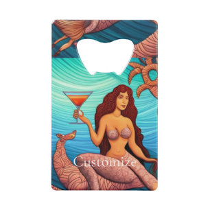 Long-haired Martini Mermaid Thunder_Cove  Credit Card Bottle Opener
