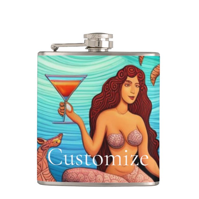 Long-haired Martini Mermaid Thunder_Cove Flask (Front)