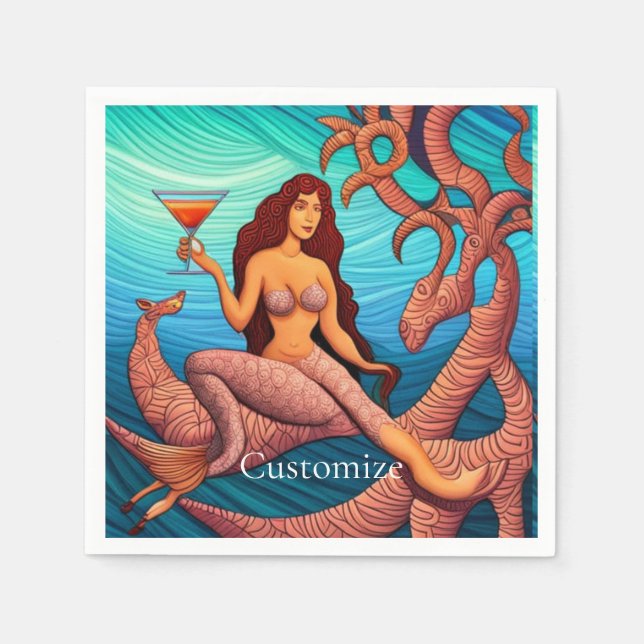 Long-haired Martini Mermaid Thunder_Cove  Napkins (Front)