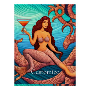 Long-haired Martini Mermaid Thunder_Cove  Poster