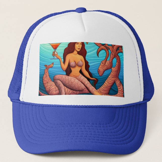 Long-haired Martini Mermaid Thunder_Cove  Trucker Hat (Front)