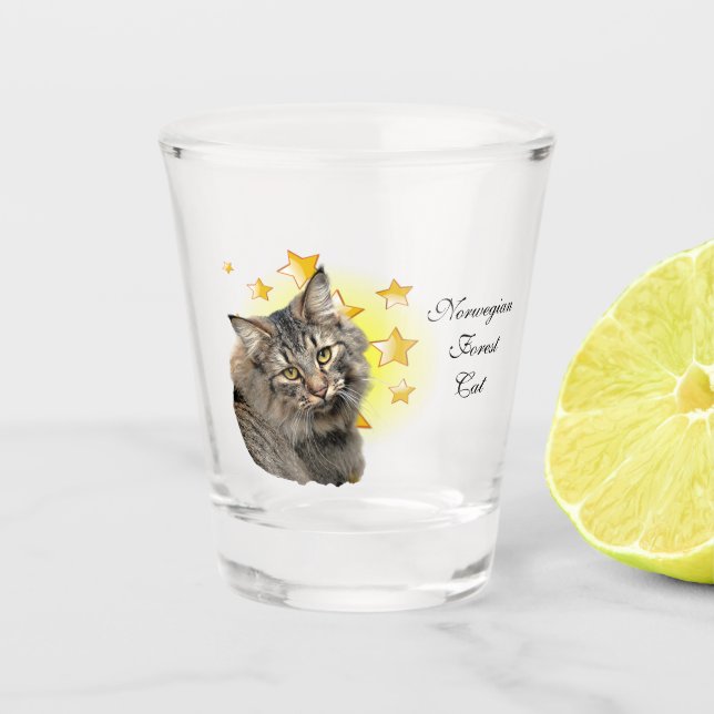 Long Haired Norwegian Forest Cat is a Star   Shot Glass (Front)