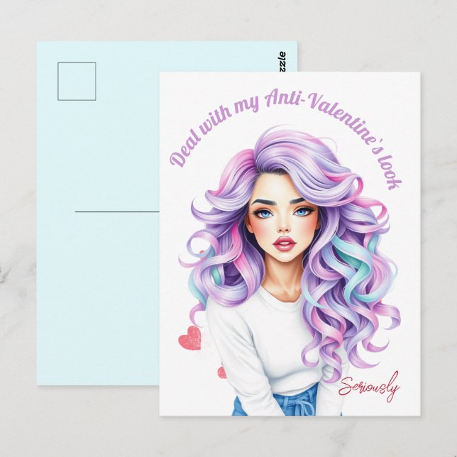 Long haired rebel beauty`s Anti-Valentine custom Postcard (Front/Back)