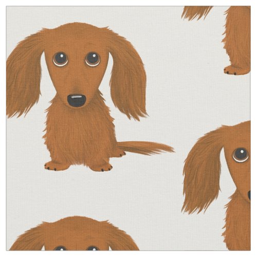 Long Haired Red Dachshund  Cartoon Wiener Dog Fabric