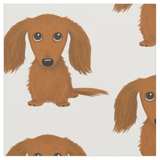 Long Haired Red Dachshund | Cartoon Wiener Dog Fabric | Zazzle