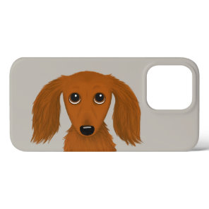 Long Haired Red Dachshund | Cute Doxie Cartoon Dog iPhone 13 Pro Case
