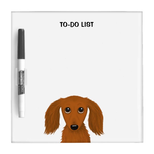 Long Haired Red Dachshund | Cute Doxie Cartoon Dog Dry Erase Board (Front)