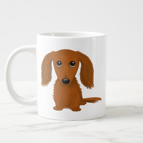 Long Haired Red Dachshund  Cute Doxie Cartoon Dog Giant Coffee Mug