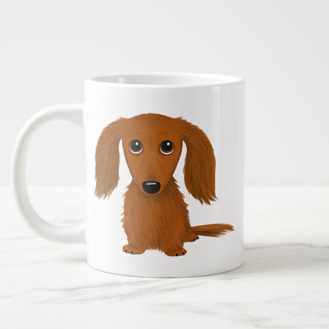 Long Haired Red Dachshund | Cute Doxie Cartoon Dog Giant Coffee Mug (Left)
