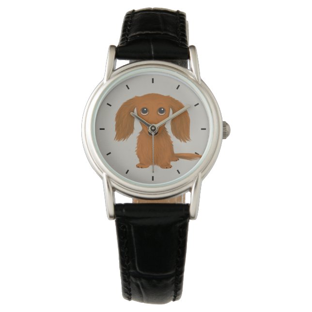 Long Haired Red Dachshund | Cute Doxie Cartoon Dog Watch (Front)