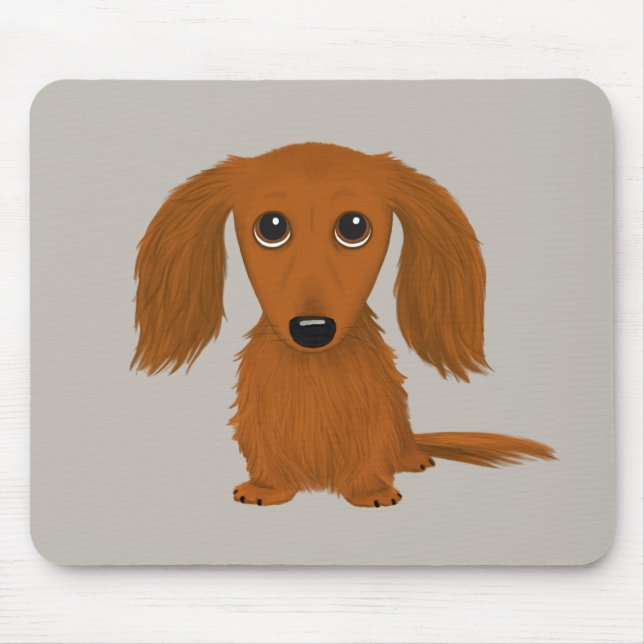 Long Haired Red Dachshund | Cute Wiener Dog Mouse Pad (Front)