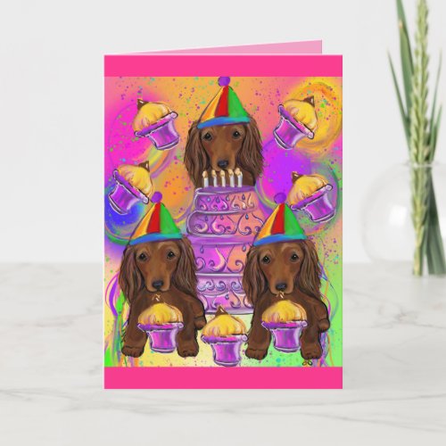 Long Haired Red Dachshund Holiday Card