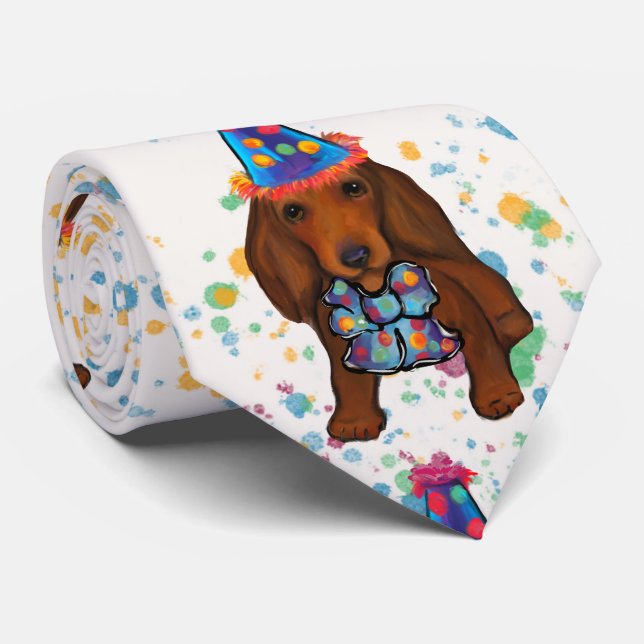 Long Haired Red Dachshund      Neck Tie (Rolled)