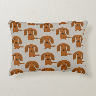 Long Haired Red Dachshund Pattern Accent Pillow