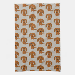 Long Haired Red Dachshund Pattern Kitchen Towel