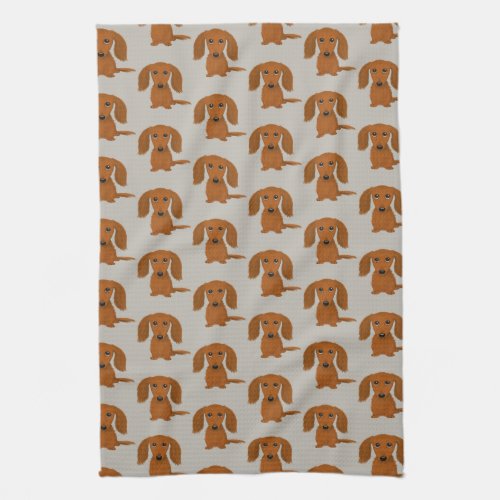 Long Haired Red Dachshund Pattern Kitchen Towel