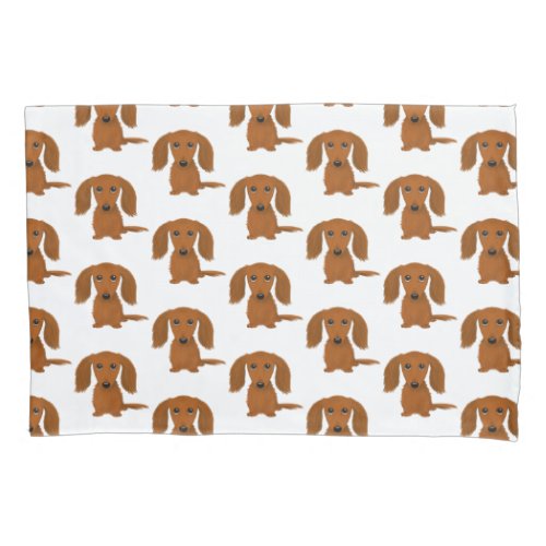 Long Haired Red Dachshund Pattern Pillow Case