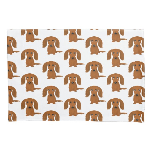 Long Haired Red Dachshund Pattern Pillow Case (Front)