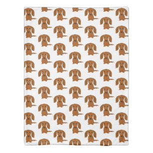 Long Haired Red Dachshund Pattern Wiener Dog Lover Duvet Cover
