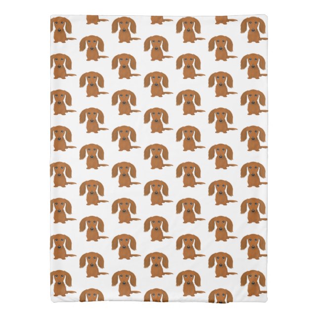 Long Haired Red Dachshund Pattern Wiener Dog Lover Duvet Cover (Back)