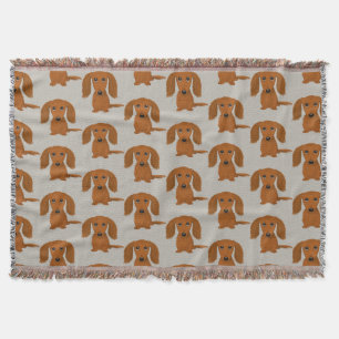 Long Haired Red Dachshund Pattern Wiener Dogs Throw Blanket