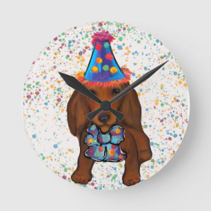 Long Haired Red Dachshund      Round Clock