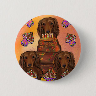 Long Haired Red Dachshunds Button