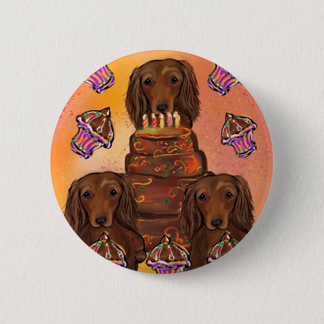 Long Haired Red Dachshunds Button (Front)