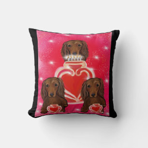 Long Haired Red Dachshunds Throw Pillow