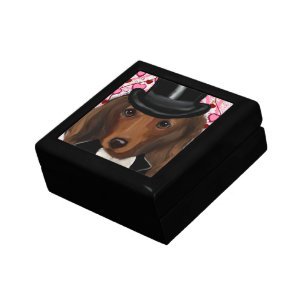 Long Haired Red Doxie Coffee Ceramic Gift Box