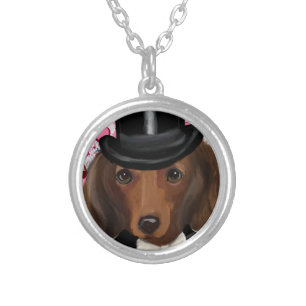 Long Haired Red Doxie Silver Plated Necklace