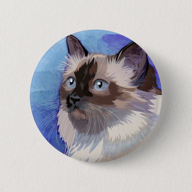 Long-haired Siamese Himalayan Cat Pinback Button (Front)