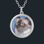 Long-haired Siamese Himalayan Cat Silver Plated Necklace<br><div class="desc">Long-haired Siamese Himalayan Cat watercolor print product</div>