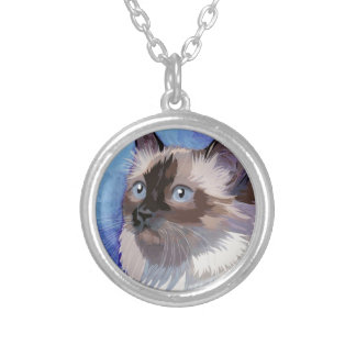 Long-haired Siamese Himalayan Cat Silver Plated Necklace