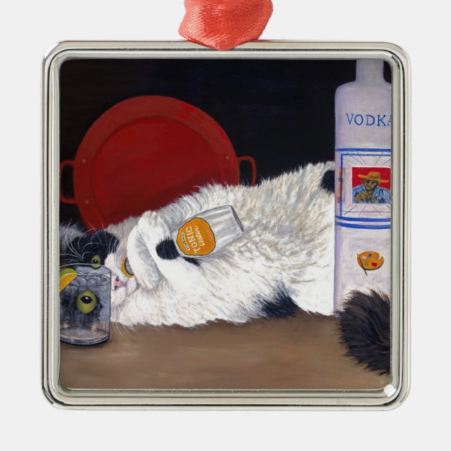 Long Haired Tuxedo Cat Metal Ornament (Front)