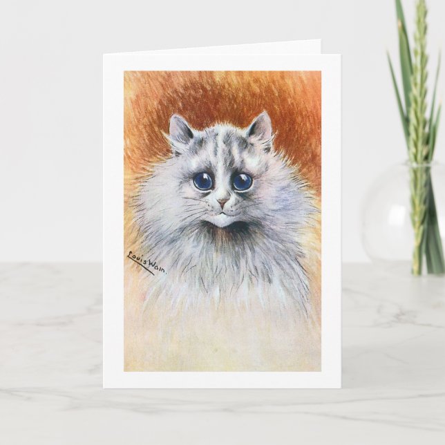 Long-haired White Cat, Louis Wain Card (Front)