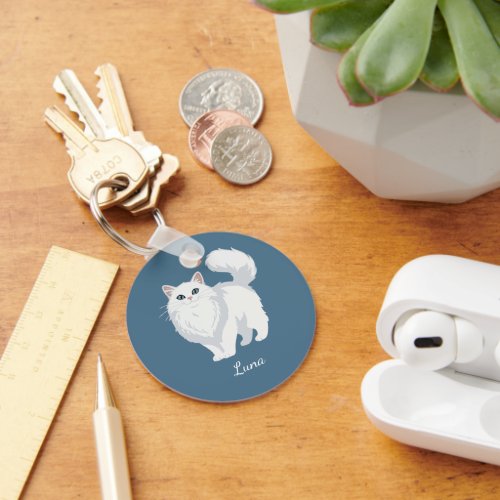 Long Haired White Cat Mom Personalized Keychain