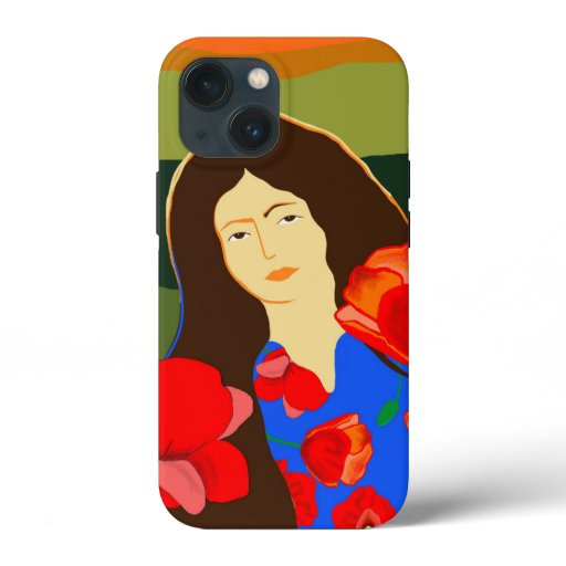 Long haired woman walking in poppy field  iPhone 13 mini case