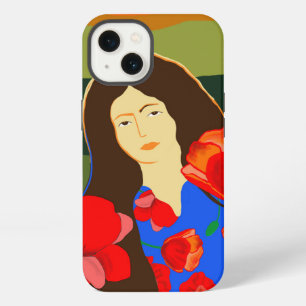 Long haired woman walking in poppy field iPhone 13 case