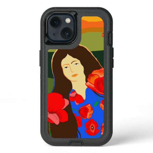 Long haired woman walking in poppy field  iPhone 13 case